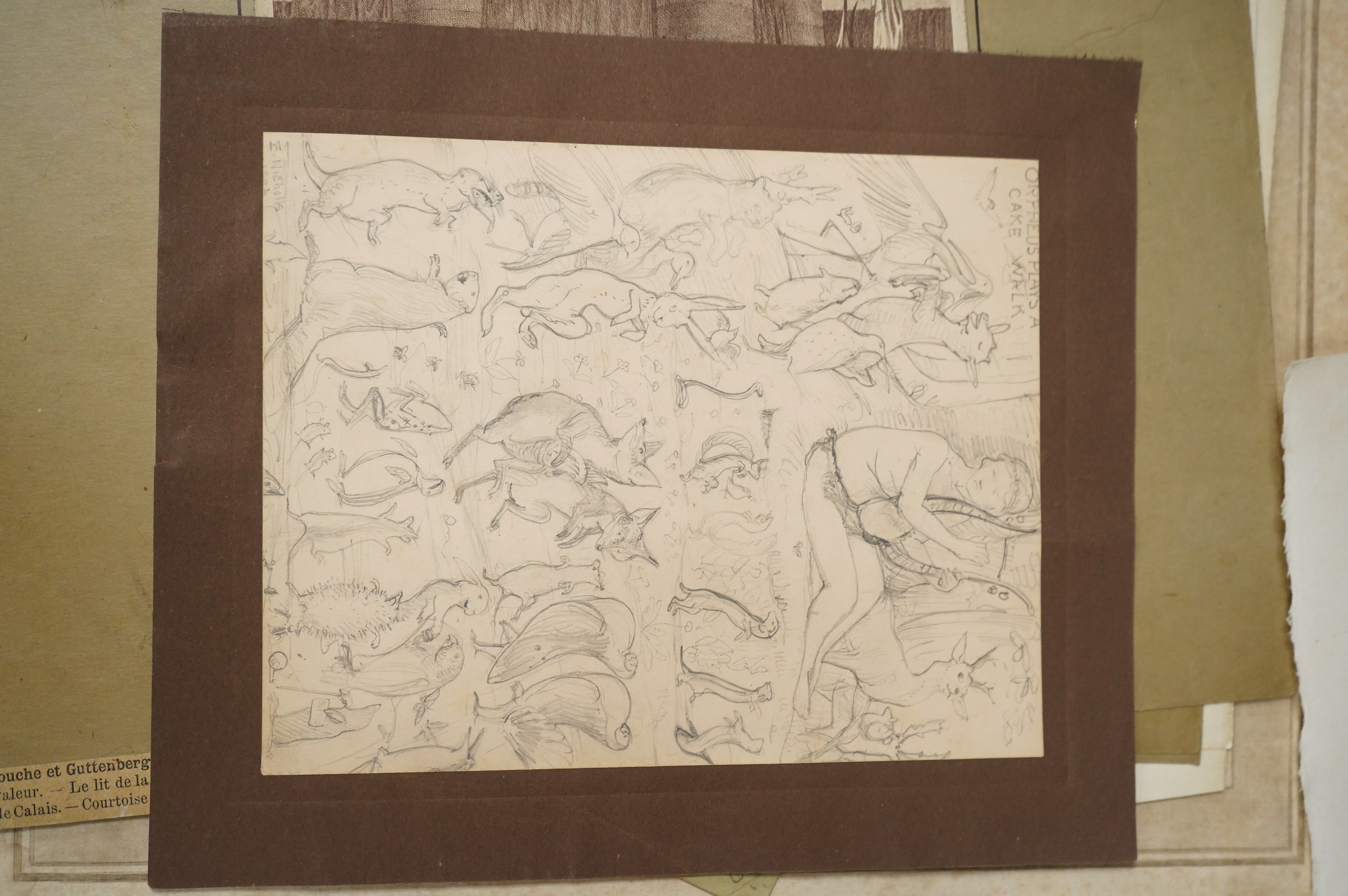 A collection of works to include an en grisaille watercolour, coaching scene, titled 'Behind Time', various prints and engravings to include after G B Cipriarni, ‘Urania’, published 1786 by John & Josiah Boydell, a map a